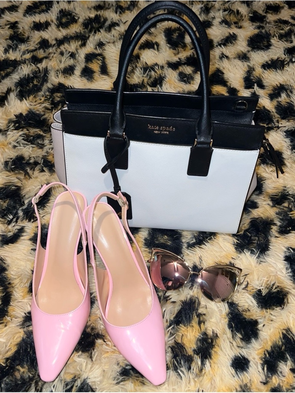 Kate Spade Black, Cream and Pink Saffiano Leather Tote